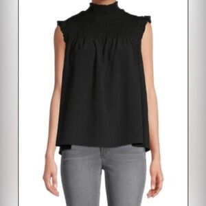 Crown & Ivy Black Sleeveless Smocked Neckline Top